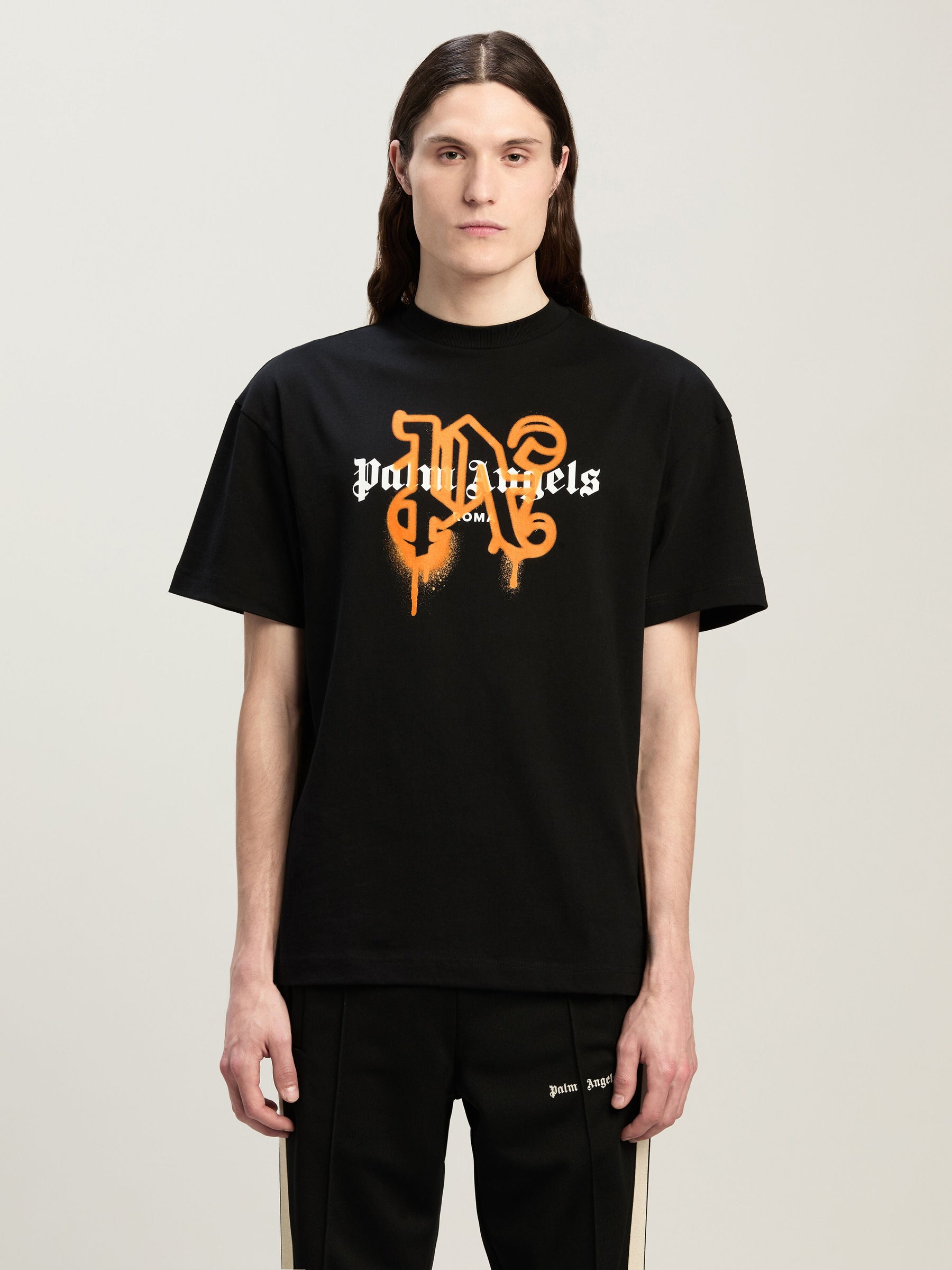 Roma Monogram Spray T-Shirt BLACK ORANGE