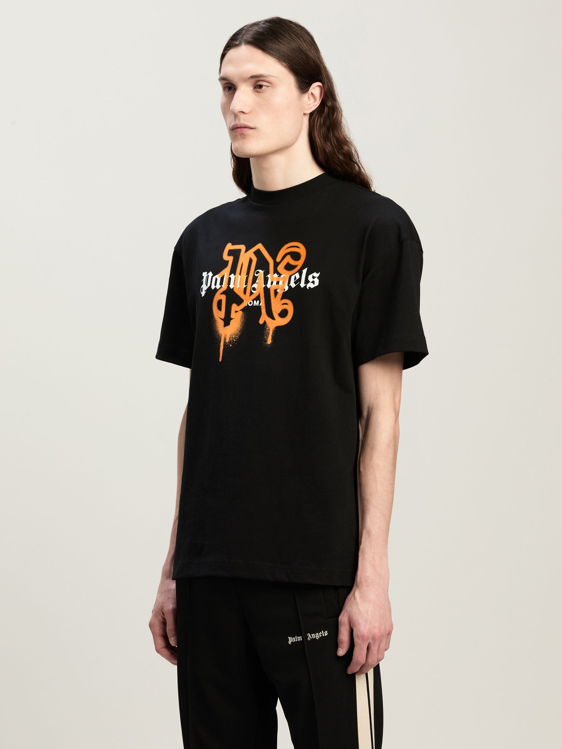 Roma Monogram Spray T-Shirt BLACK ORANGE