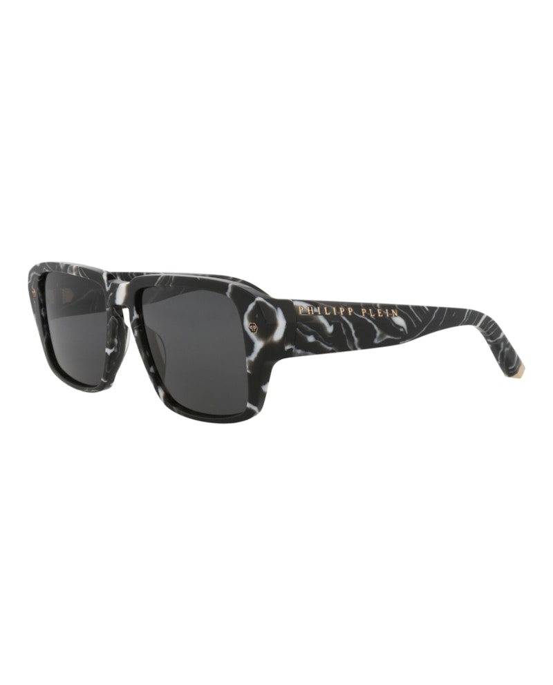 Philipp Plein Square-Frame Acetate Sunglasses Black Black Smoke (SPP081-55-0Z21)