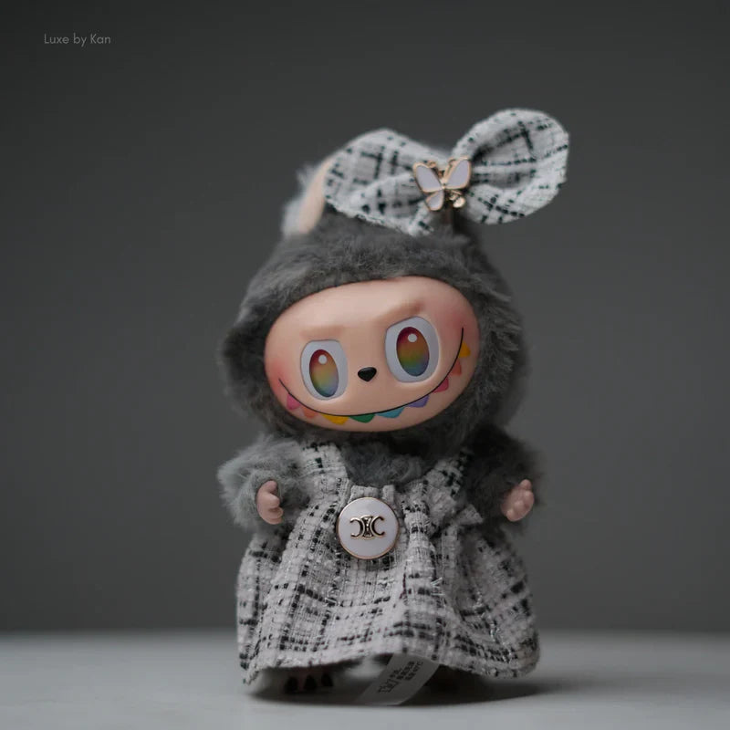 Pop Mart Labubu Doll Tweed Dress Outfit with Bow - 2 Piece Set