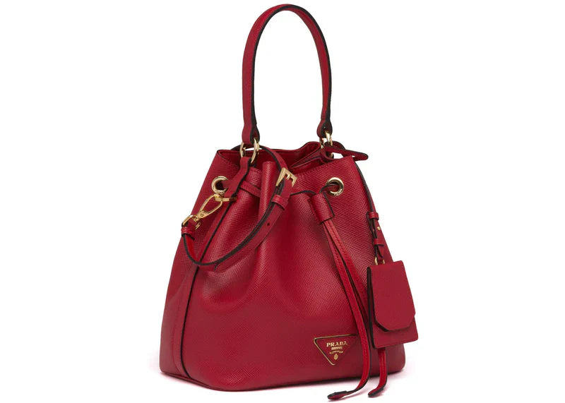 Prada Bucket Bag Saffiano Leather Gold-Tone Red