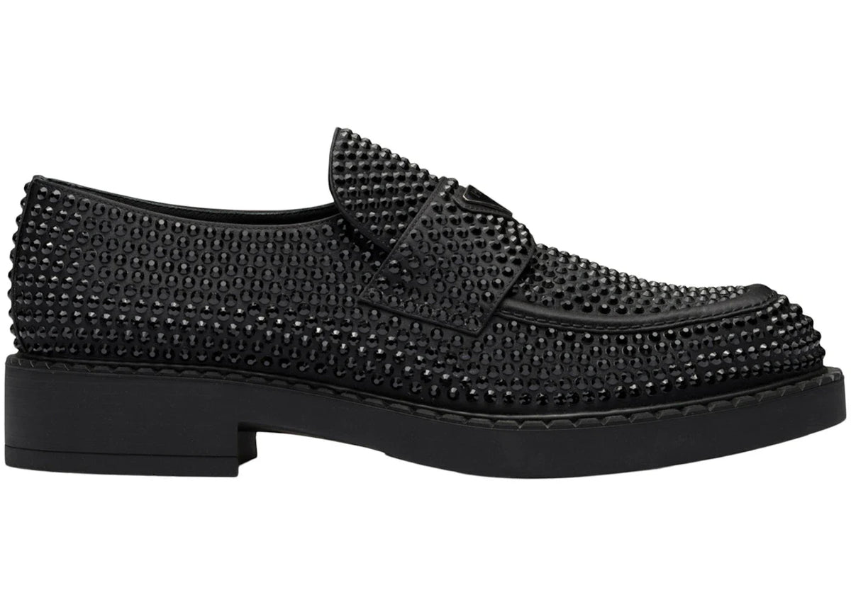 Prada Chocolate 35mm Crystal Loafer Black Satin