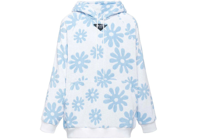Prada Floral Print Hoodie Blue