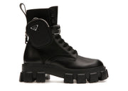 Prada Monolith 60mm Pouch Ankle Boots Black Brushed Leather And Nylon