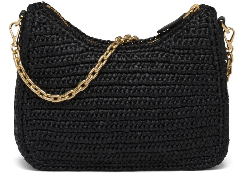 Prada Re-Edition 2005 Raffia Bag Black
