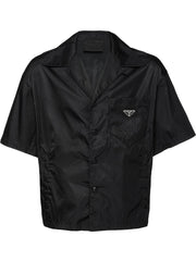 Prada Re-Nylon Shorts Sleeved Cropped Bowling Shirt Black