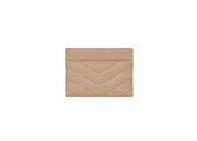 Saint Laurent Cassandre Matelasse Card Case in Grain De Poudre Embossed Leather Dark Beige