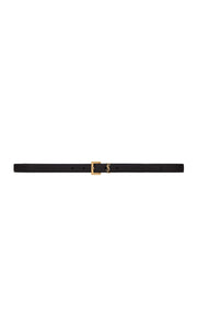 Saint Laurent Cassandre Thin Belt with Square Buckle in Grained Leather Black