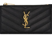 Saint Laurent Monogram Fragments Zippered Card Case Grain De Poudre Black