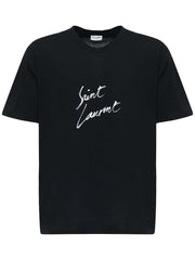 Saint Laurent Signature Logo-Print Cotton T-Shirt Black