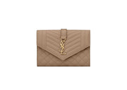 Saint Laurent Small Envelope Wallet In Mix Matlasse Grand de Purse Embossed Leather Dark Beige