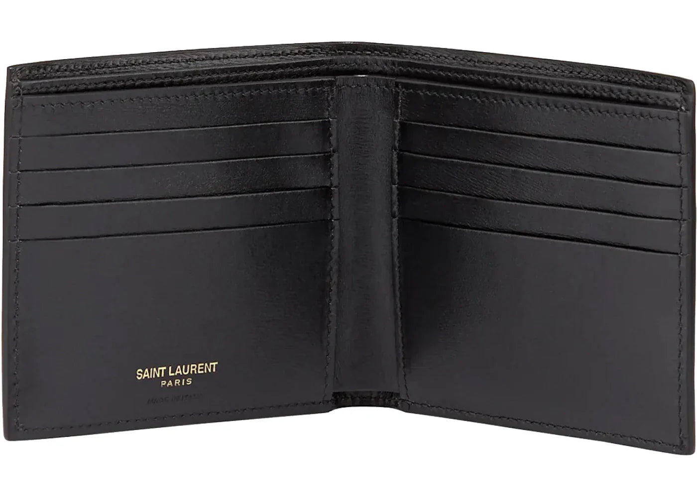 Saint Laurent Tiny Cassandre East/West Bifold Wallet In Shiny Leather Black