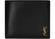 Saint Laurent Tiny Cassandre East/West Bifold Wallet In Shiny Leather Black