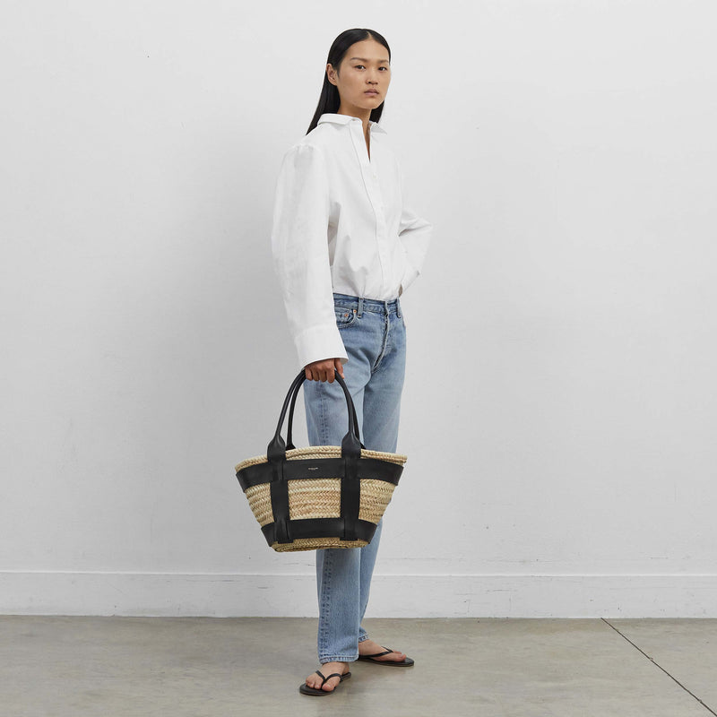 DeMellier The Santorini natural basket black smooth