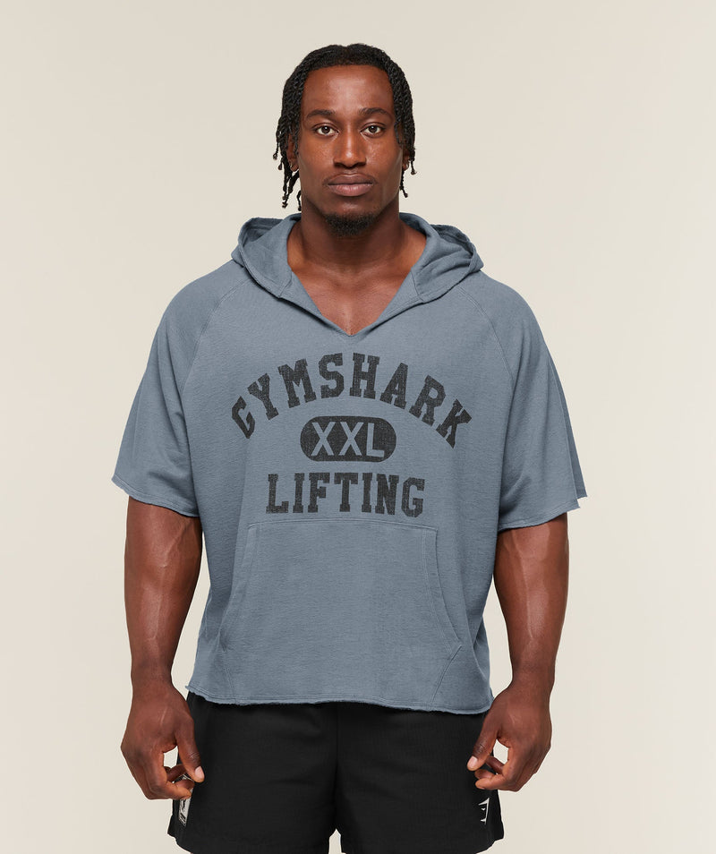 Gymshark Summer Pump Cover Short Sleeve Hoodie Iron Blue
