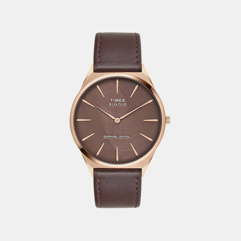 Timex Signio Men Quartz Brown Dial Analog Leather Watch Tweg34200