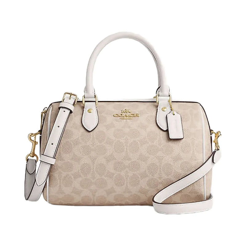 Coach Rowan Satchel Bag In Signature Canvas Signature Canvas-Gold-Sand-Chalk