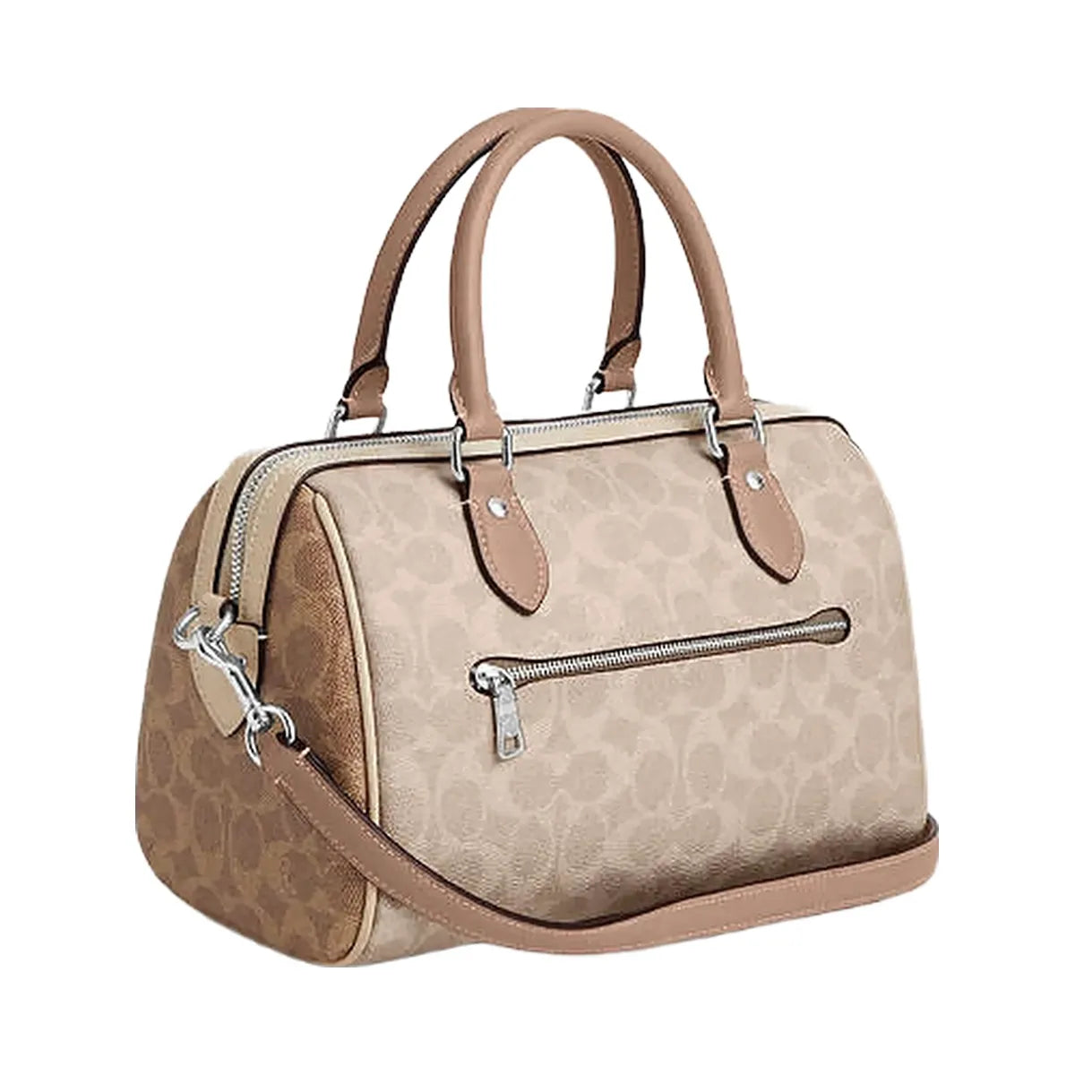 Coach Rowan Satchel Bag In Blocked Signature Canvas Signature Canvas-Silver-Sand-Taupe Multi