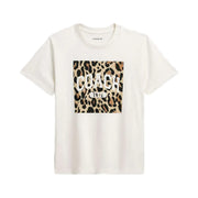 Coach Leopard Signature Square Classic T-Shirt In Organic Cotton White