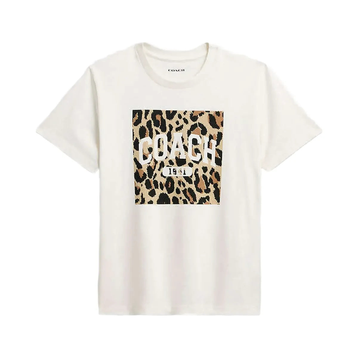 Coach Leopard Signature Square Classic T-Shirt In Organic Cotton White
