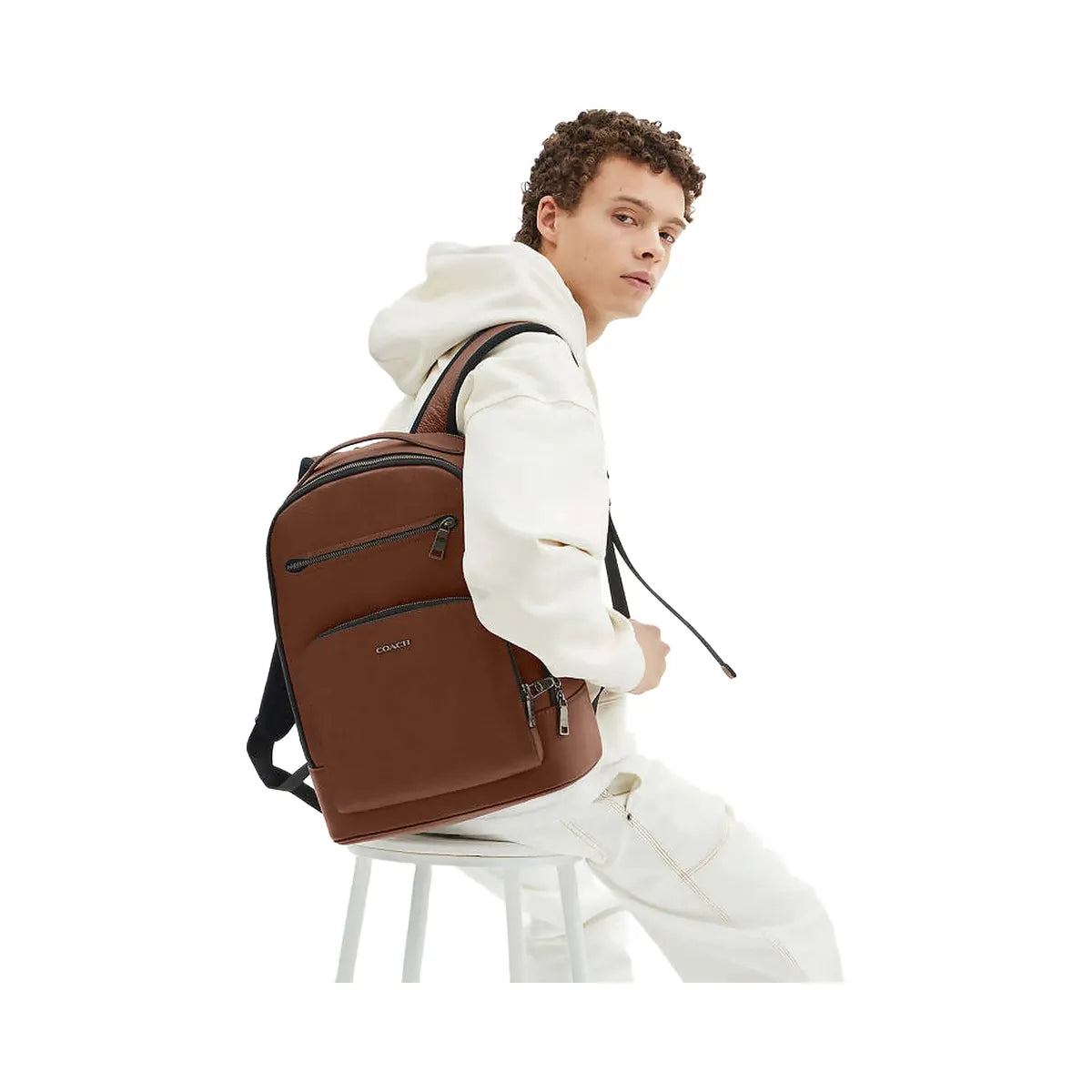 Coach Ethan Backpack Pebbled Leather-Gunmetal-Saddle