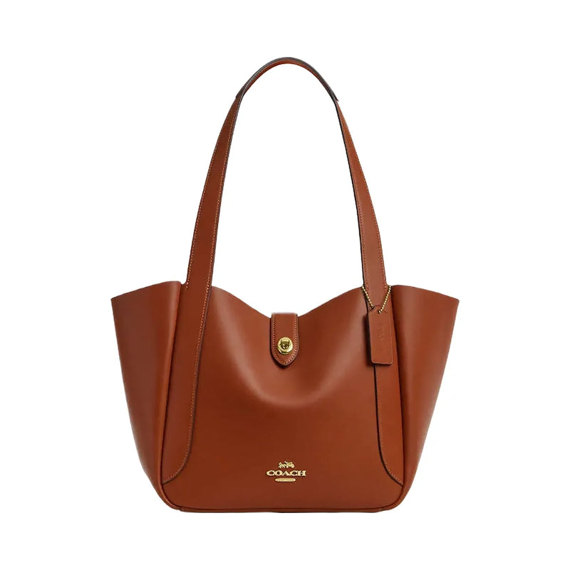 Coach Hadley Turnlock Tote Smooth Leather-Gold-Tan
