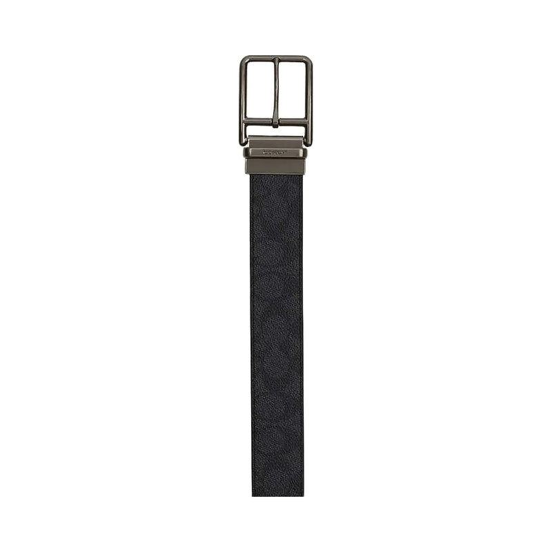 Coach Double Bar Buckle Cut To Size Reversible Belt, 38 Mm Gunmetal-Charcoal-Black