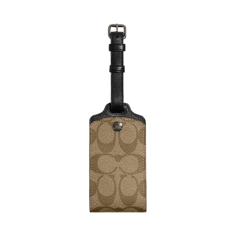 Coach Luggage Tag In Signature Canvas Signature Canvas-Gunmetal-Khaki