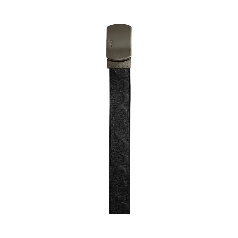 Coach Plaque Buckle Cut To Size Reversible Belt, 38 Mm Smooth Leather-Gunmetal-Black-Dark Saddle