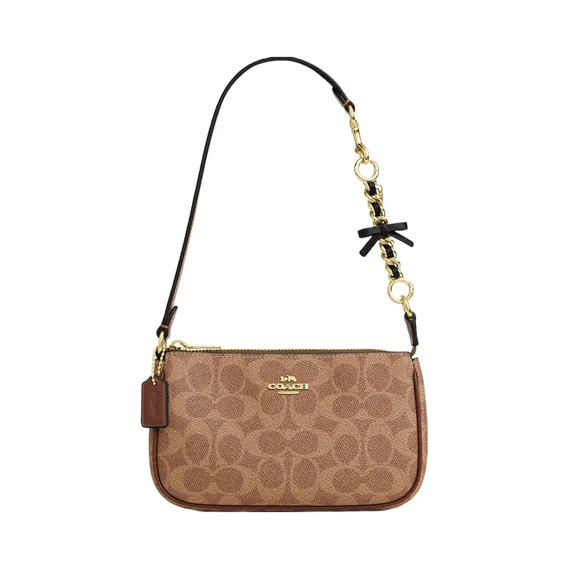Coach Bow Strap Extender Smooth Leather-Im-Gold Black