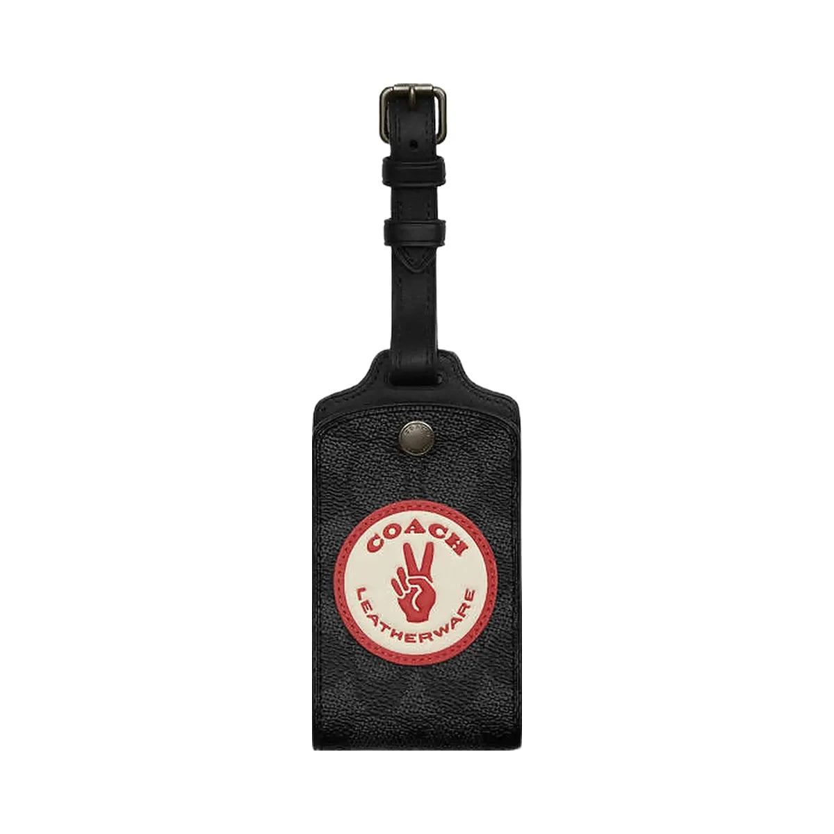 Coach Luggage Tag In Signature Canvas With Patches Signature Canvas-Gunmetal-Charcoal Multi