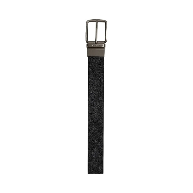 Coach Boxed Plaque And Harness Buckle Cut To Size Reversible Belt, 38 Mm Signature Canvas-Gunmetal-Charcoal-Black