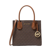 Michael Kors Mercer Medium Logo and Leather Accordion Crossbody Bag Brown