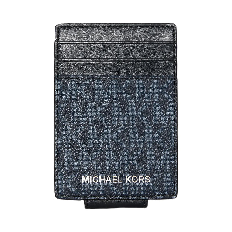 Michael Kors Cooper Signature Logo Money Clip Card Case Admrl-Plblue