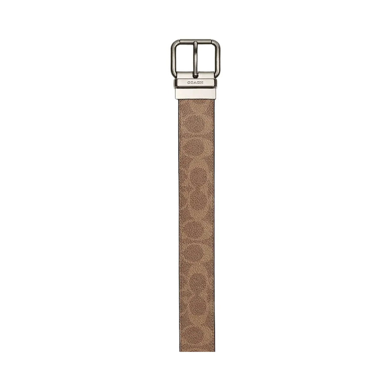 Coach Roller Buckle Cut To Size Reversible Belt, 38 Mm Signature Canvas-Gunmetal-Tan Charcoal