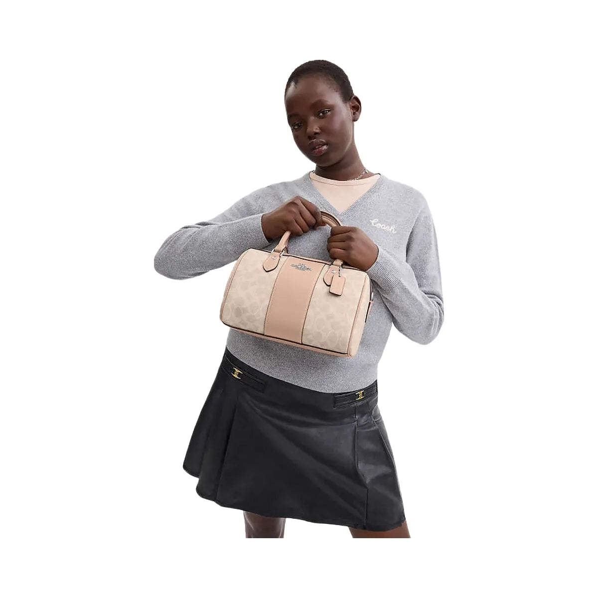 Coach Rowan Satchel Bag In Signature Canvas Signature Canvas-Silver-Sand-Taupe