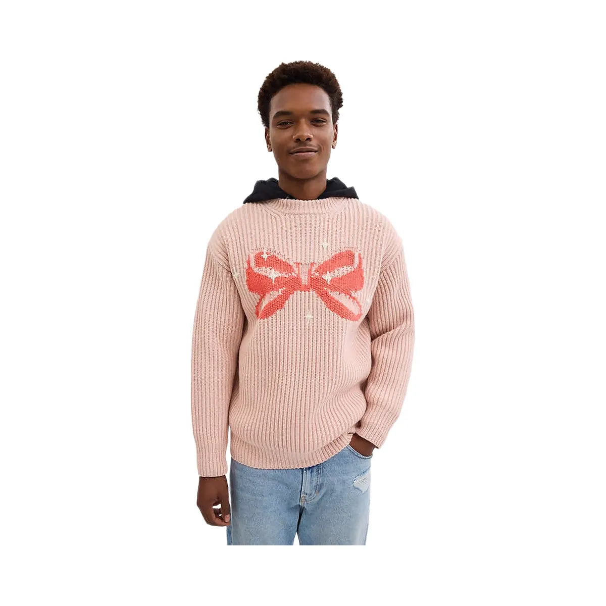 Coach Crewneck Bow Sweater In Recycled Wool Pink