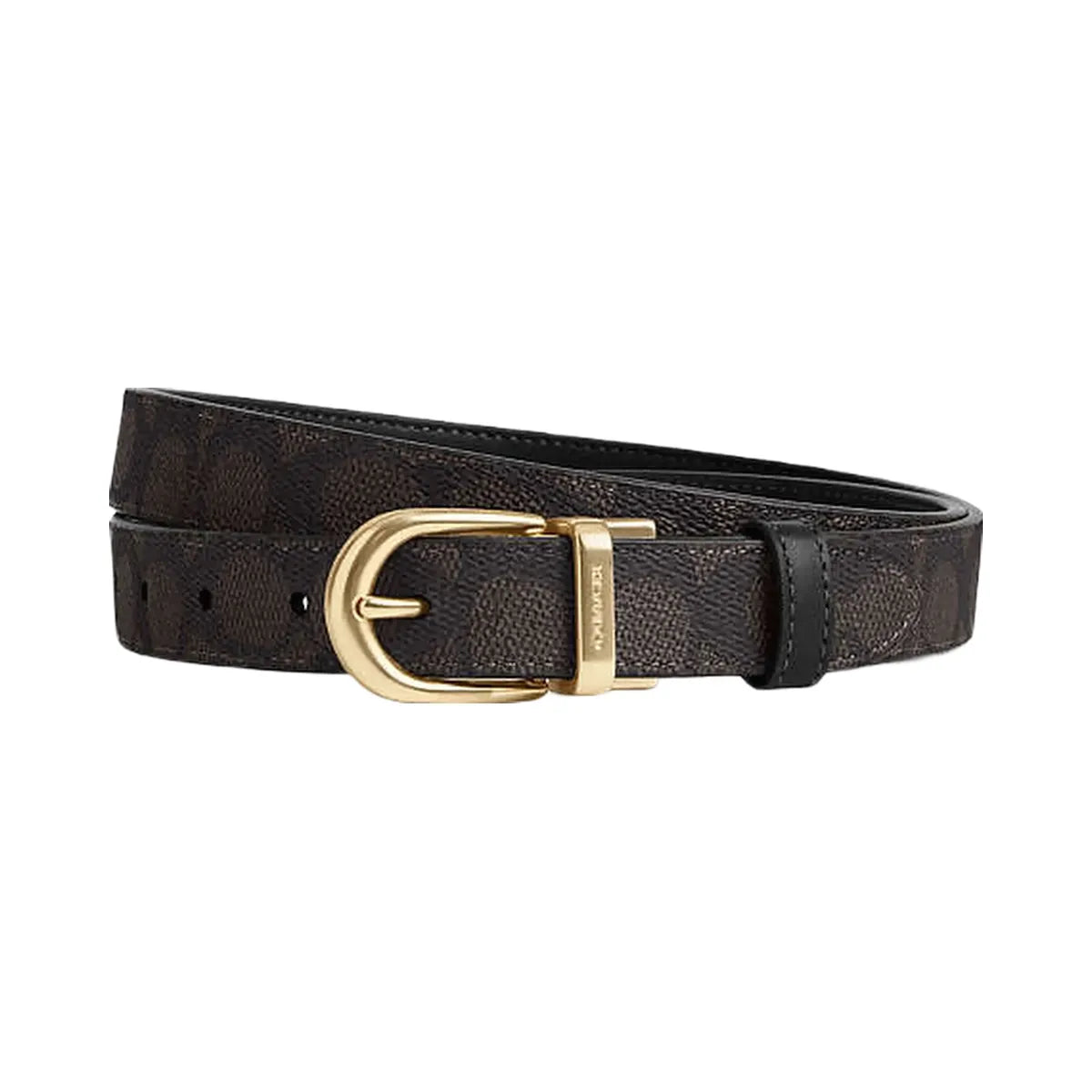 Coach Harness Buckle Cut To Size Reversible Belt, 25 Mm Signature Canvas-Gold-Walnut-Black