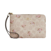 Coach Corner Zip Wristlet In Signature Canvas With Floral Print Gold-Sand Multi