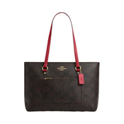 Coach Station Tote Bag In Maxi Signature Canvas Signature Canvas-Im-Walnut-True Red