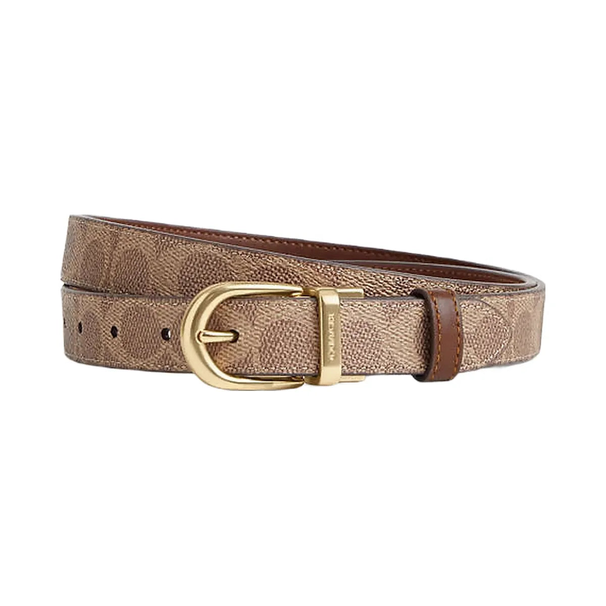Coach Harness Buckle Cut To Size Reversible Belt, 25 Mm Signature Canvas-Gold-Tan-Brown