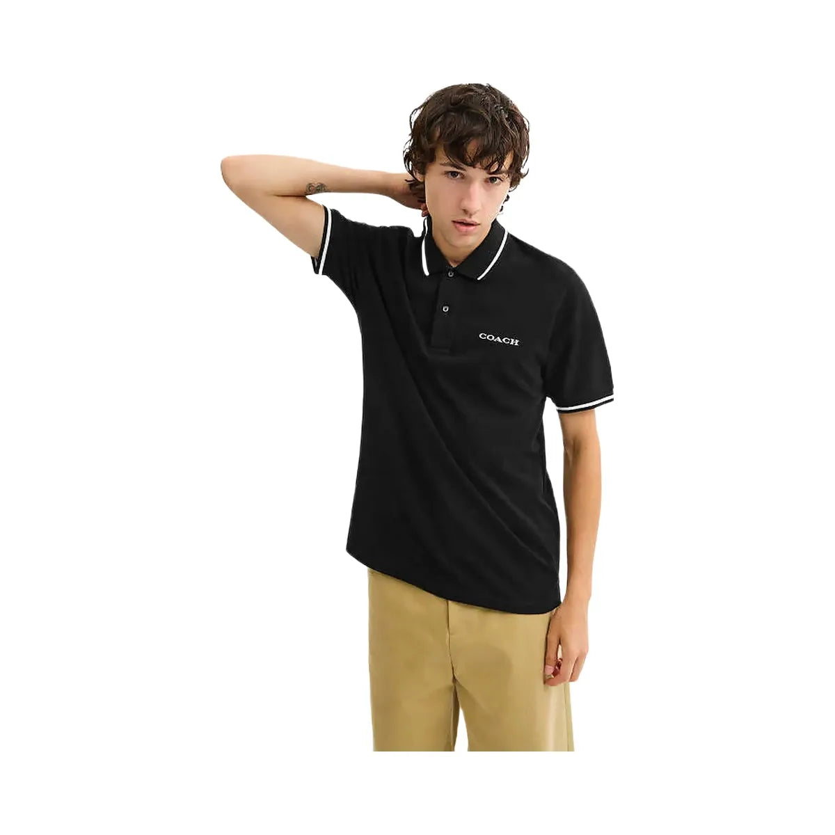 Coach Signature Trim Polo In Organic Cotton Black