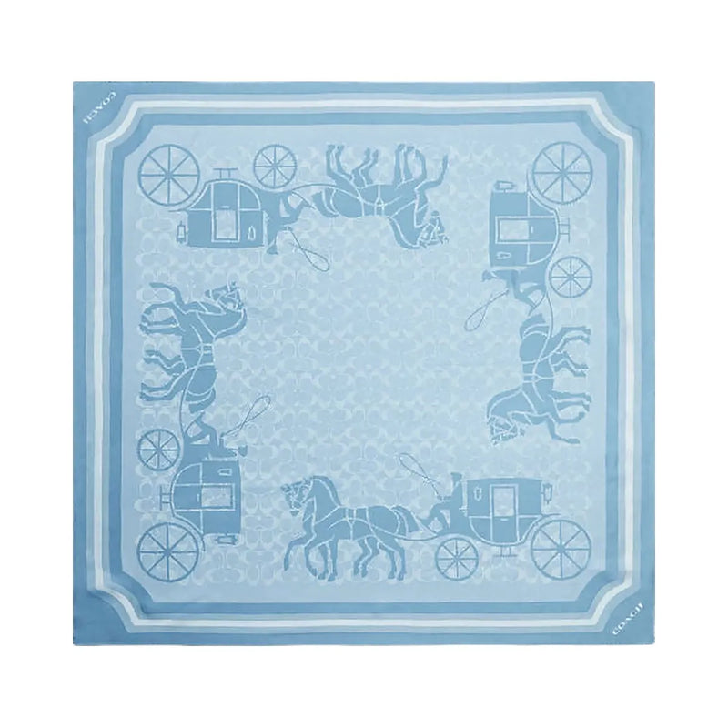 Coach Signature Horse And Carriage Print Silk Square Scarf Bluebell