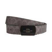 Coach Plaque Buckle Cut To Size Reversible Belt, 38 Mm Signature Canvas-Qb-Grey-Charcoal