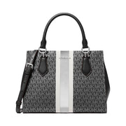 Michael Kors Marilyn Medium Signature Logo Stripe Satchel Black