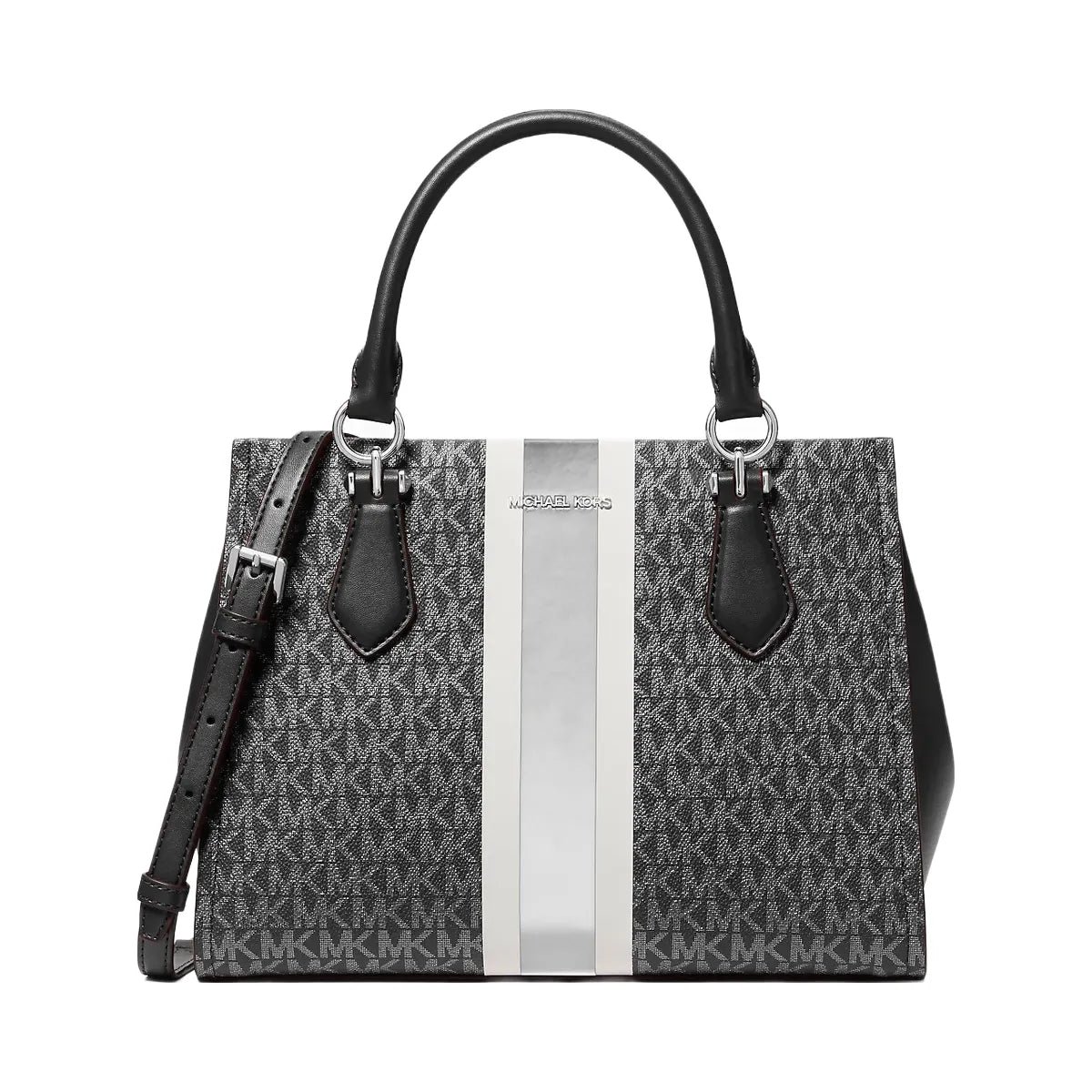 Michael Kors Marilyn Medium Signature Logo Stripe Satchel Black