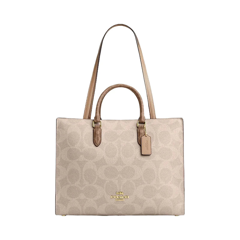 Coach Maggie Tote Bag In Blocked Signature Canvas Signature Canvas-Gold-Sand-Tan