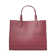 Michael Kors Cooper Logo Embossed Pebbled Leather Tote Bag Cherry