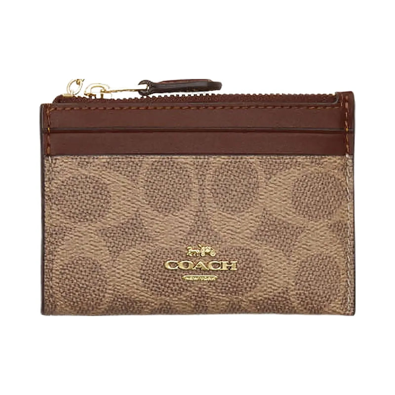 Coach Mini Skinny Id Case In Signature Canvas Signature Canvas-Gold-Tan-Brown