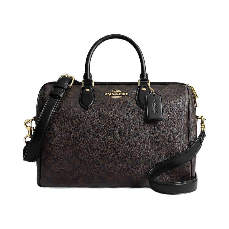 Coach Rowan Large Satchel Bag In Signature Canvas Signature Canvas-Gold-Walnut-Black